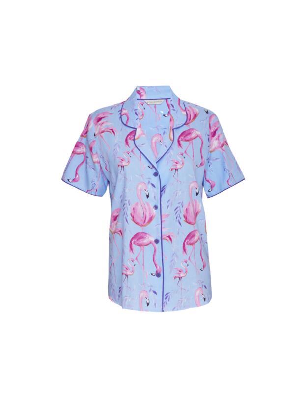 Cyberjammies Zoey Pyjama Top Blue Flamingo Print