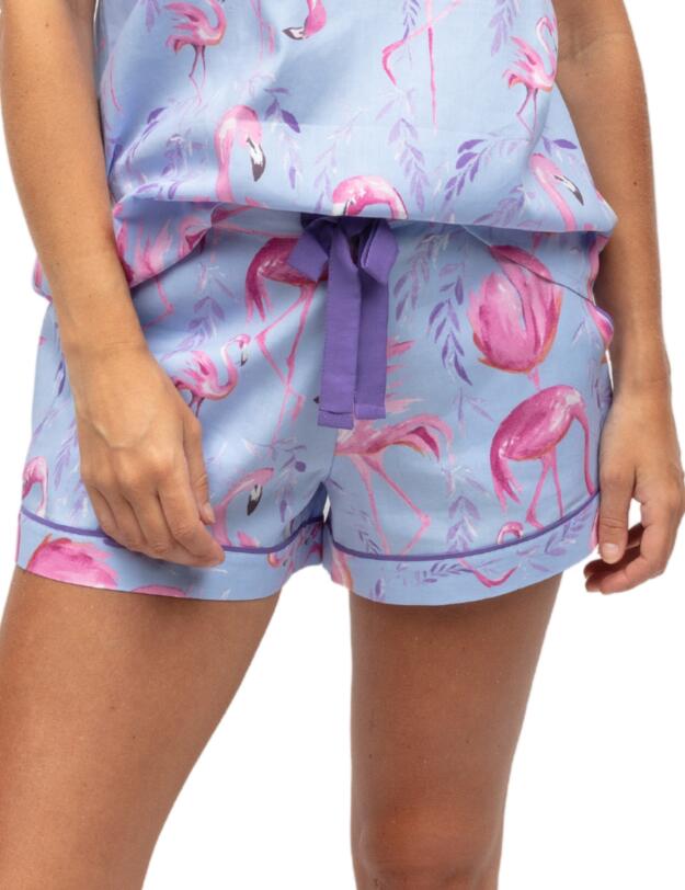 Cyberjammies Zoey Pyjama Shorts Blue Flamingo Print
