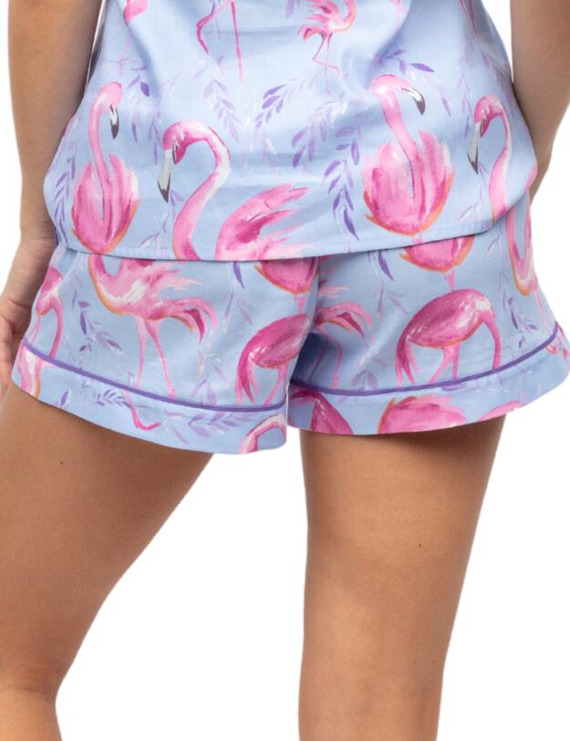 Cyberjammies Zoey Pyjama Shorts Blue Flamingo Print