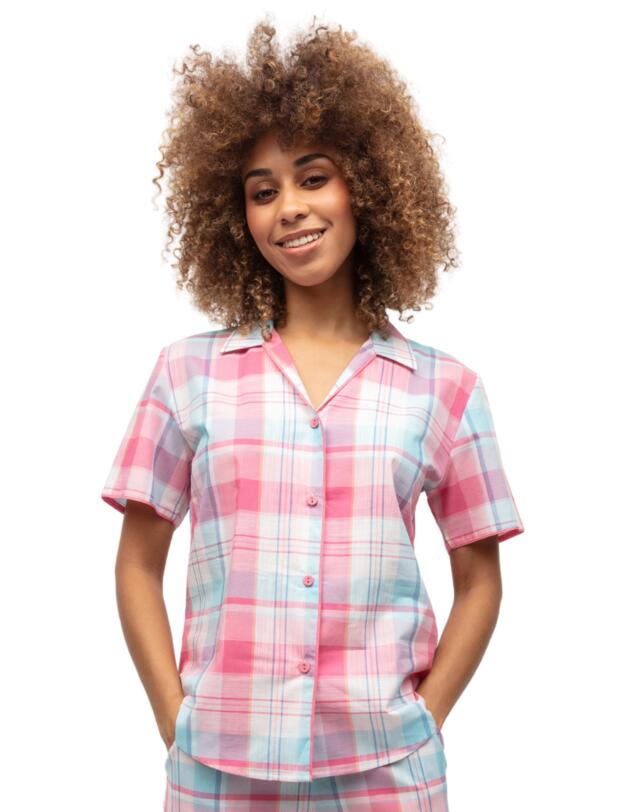 Cyberjammies Shelly Pyjama Top Pink Check