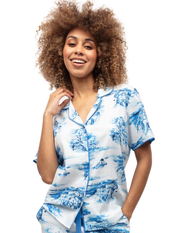 Cyberjammies Donna Pyjama Top White Santorini Print