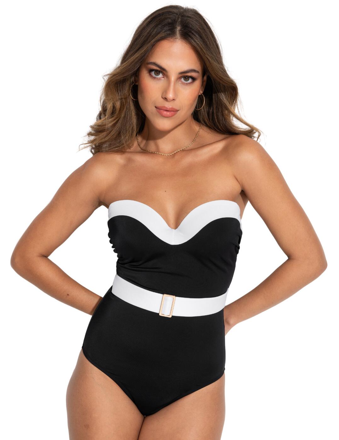 Pour Moi Fifth Avenue Strapless Swimsuit  Black/White