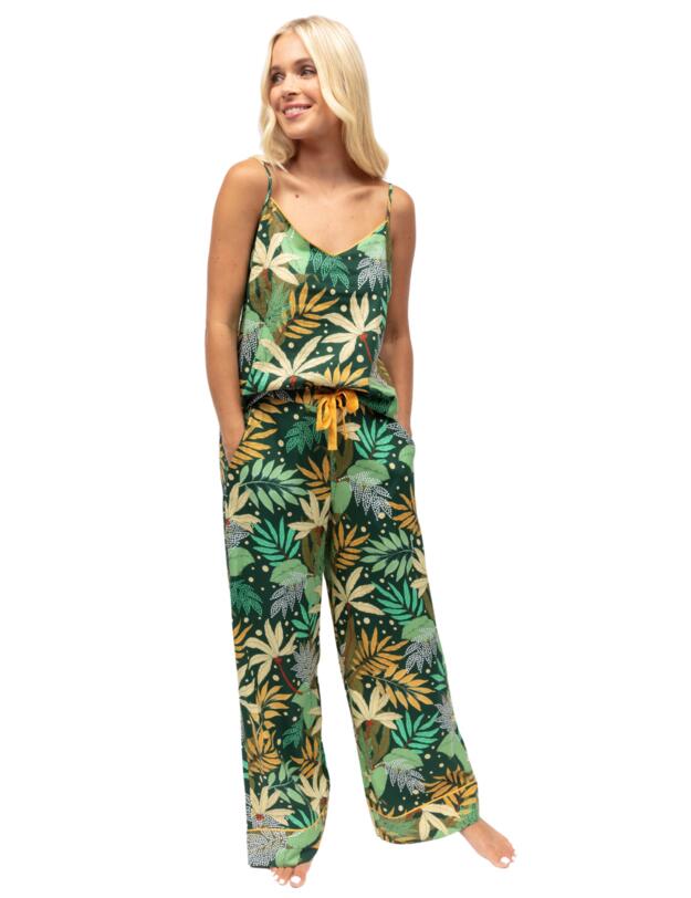 Cyberjammies Gabrielle Pyjama Pants Green Palm Leaf Print