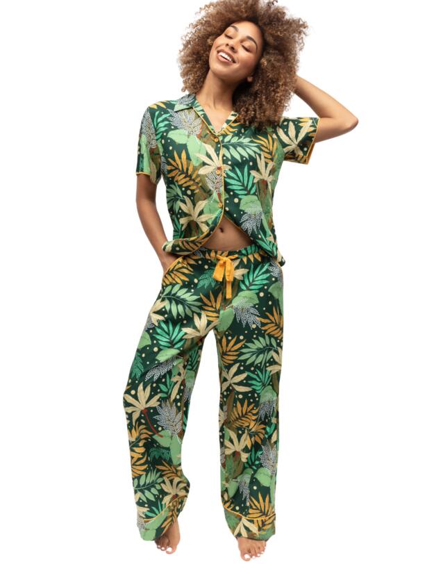 Cyberjammies Gabrielle Pyjama Pants Green Palm Leaf Print