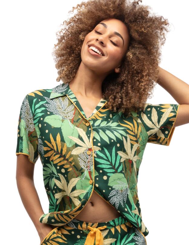 Cyberjammies Gabrielle Pyjama Top Green Palm Leaf Print