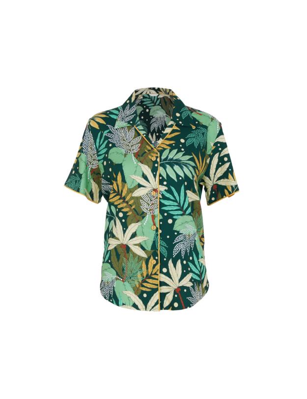 Cyberjammies Gabrielle Pyjama Top Green Palm Leaf Print