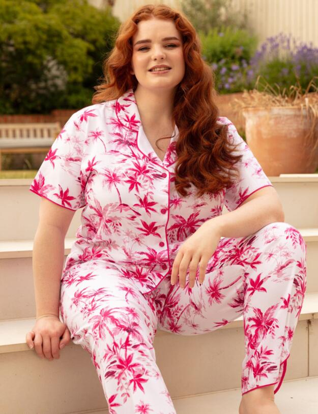 0165 Cyberjammies Haley Pyjama Top - 0165 White Palm Print