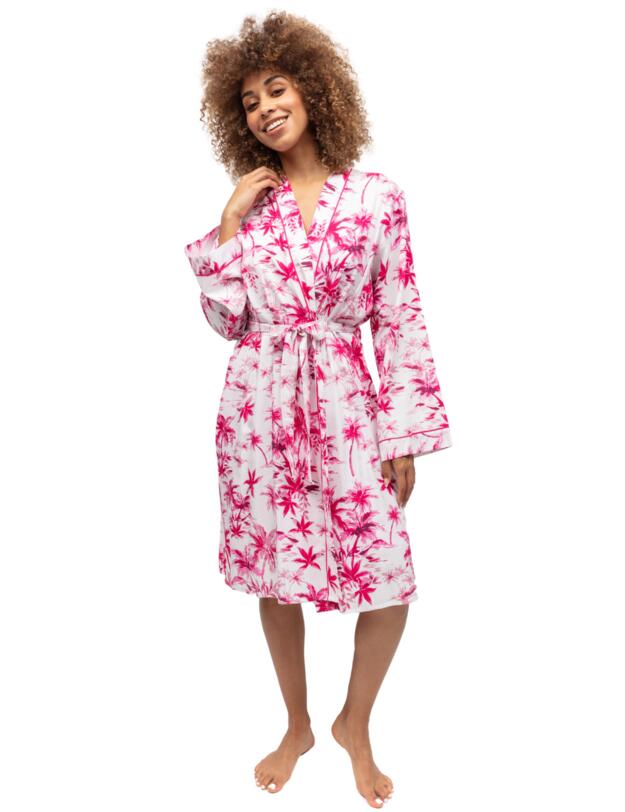 Cyberjammies Haley Dressing Gown White Palm Print