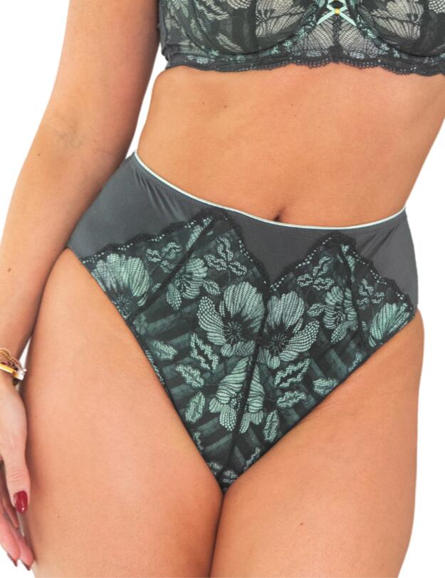 Pour Moi Atelier Lace High Waist Deep Brief Slate/Mint