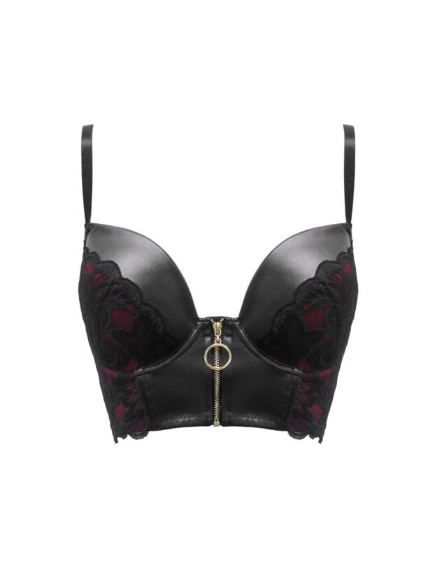 Pour Moi Onyx Zip Front Fastening Padded Longline Black/Burgundy