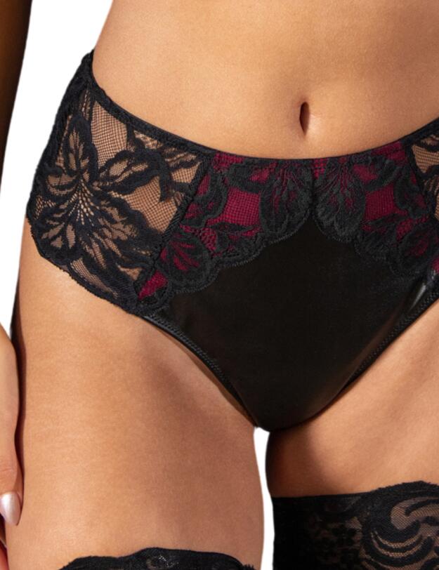 Pour Moi Onyx High-Waist High Leg Brazilian Black/Burgundy