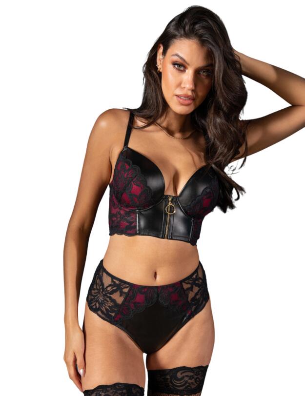 Pour Moi Onyx High-Waist High Leg Brazilian Black/Burgundy