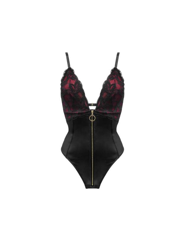 Pour Moi Onyx Zip Front Body Black/Burgundy