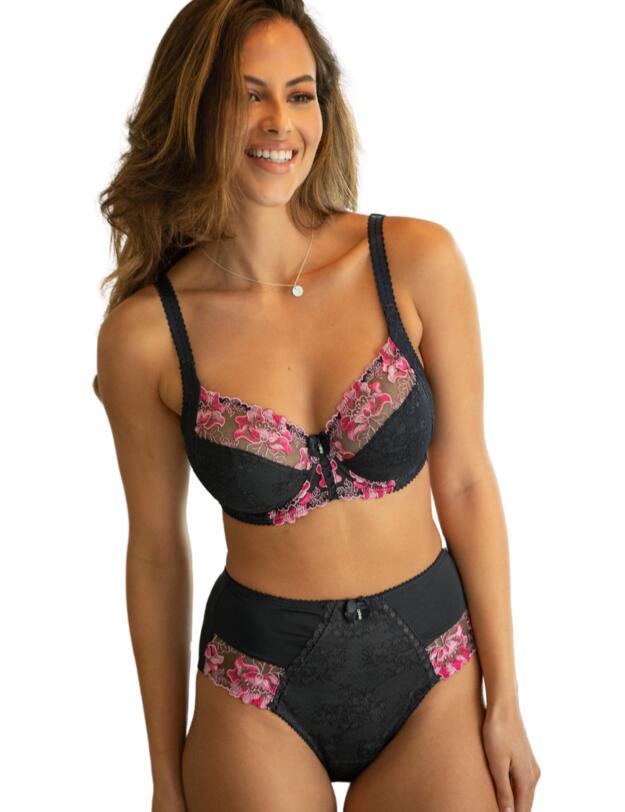 Pour Moi Sofia Embroidered Deep Brief Slate/Pink