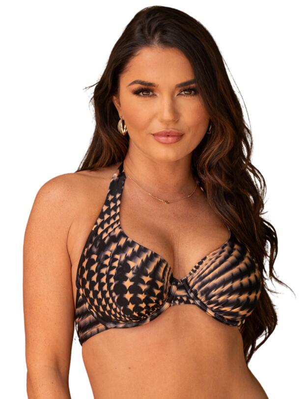 Pour Moi Portofino Halter Underwired Bikini Top Black/Gold