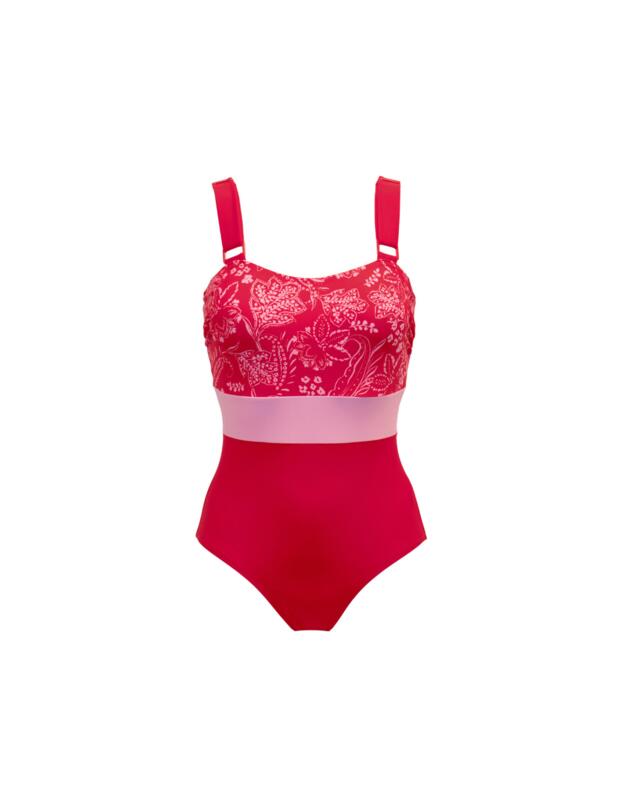 Pour Moi Palm Springs Colour Block Tummy Control Swimsuit Red/Pink