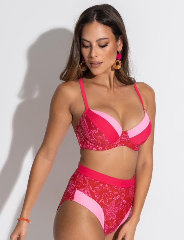 Pour Moi Palm Springs Padded Underwired Convertible Bikini Top Red/Pink
