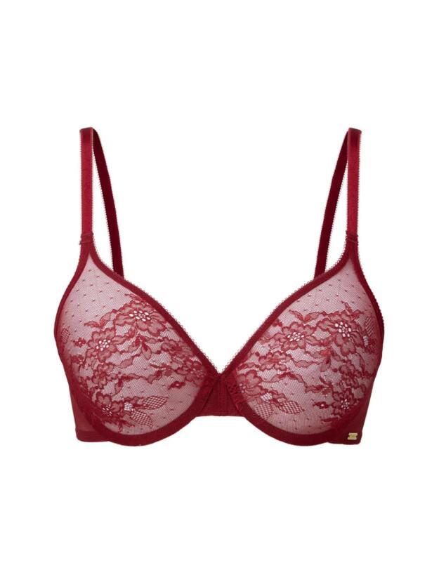 Gossard Glossies Lace Sheer Bra Bordeaux