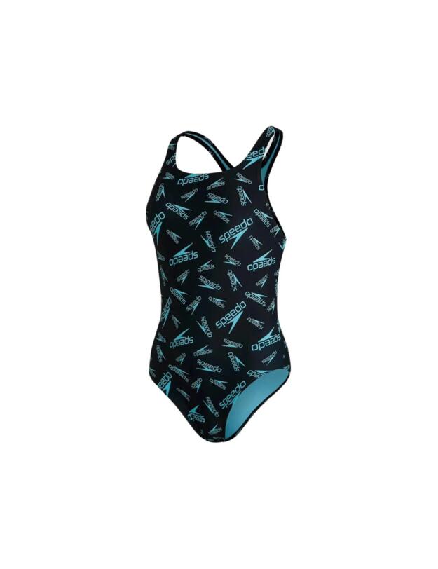 Speedo Boom Logo Allover Medallist Swimsuit Black/Blue