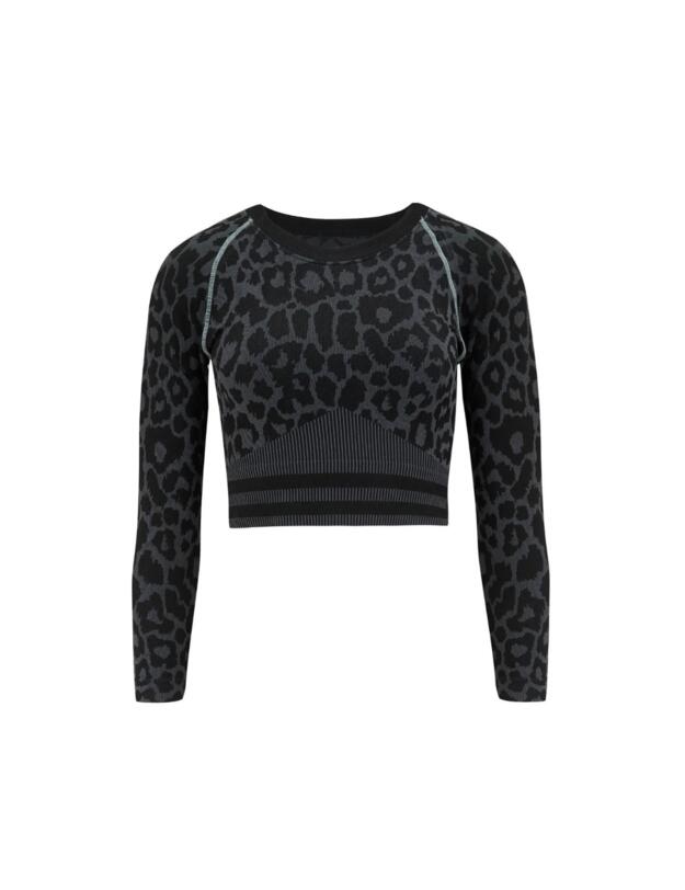 Pour Moi Energy Seamless Long Sleeve Crop Top Black/Grey/Aqua