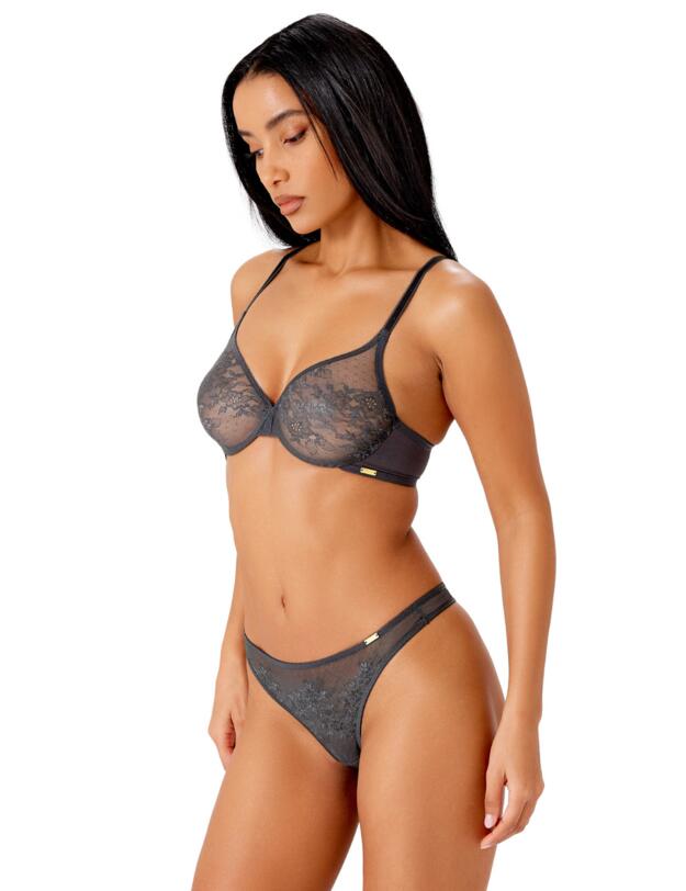Gossard Glossies Lace Sheer Bra Charcoal