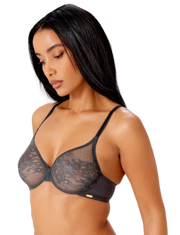 Gossard Glossies Lace Sheer Bra Charcoal