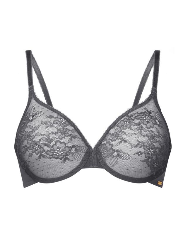 Gossard Glossies Lace Sheer Bra Charcoal