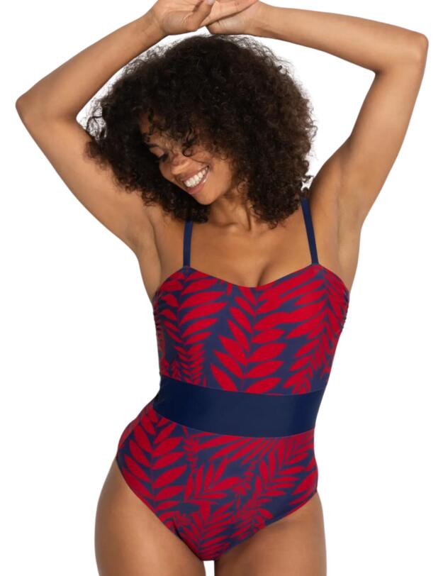 Pour Moi Palermo Panelled Tummy Control Swimsuit Navy/Red