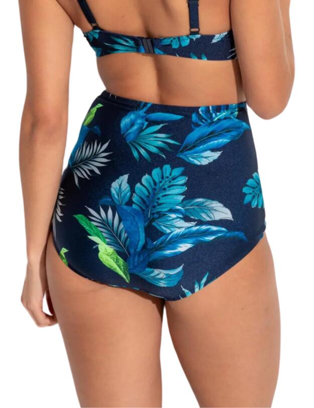 Pour Moi Palermo Super High Waist Ruched Tummy Control Bikini Brief Navy Tropical