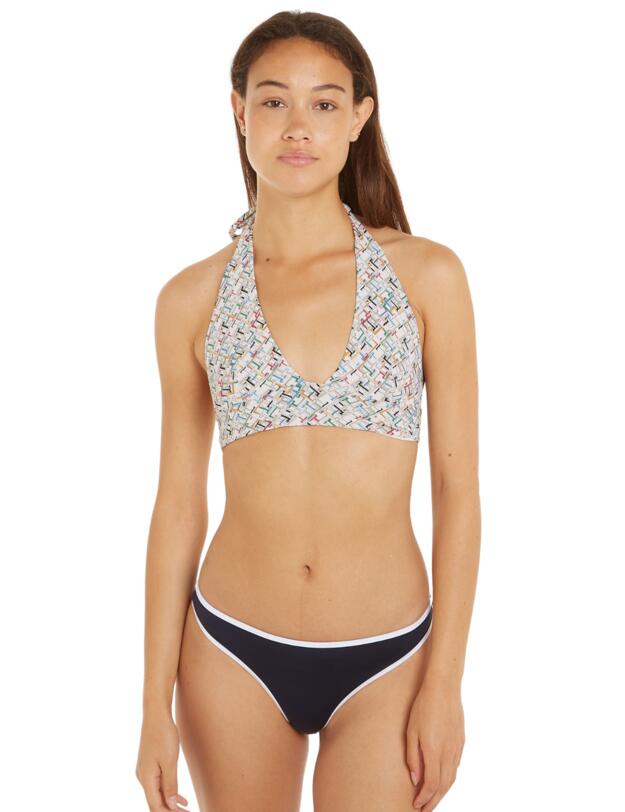 Tommy Hilfiger TH Monogram Fixed Triangle Bikini Top TH Multi Monogram Calico