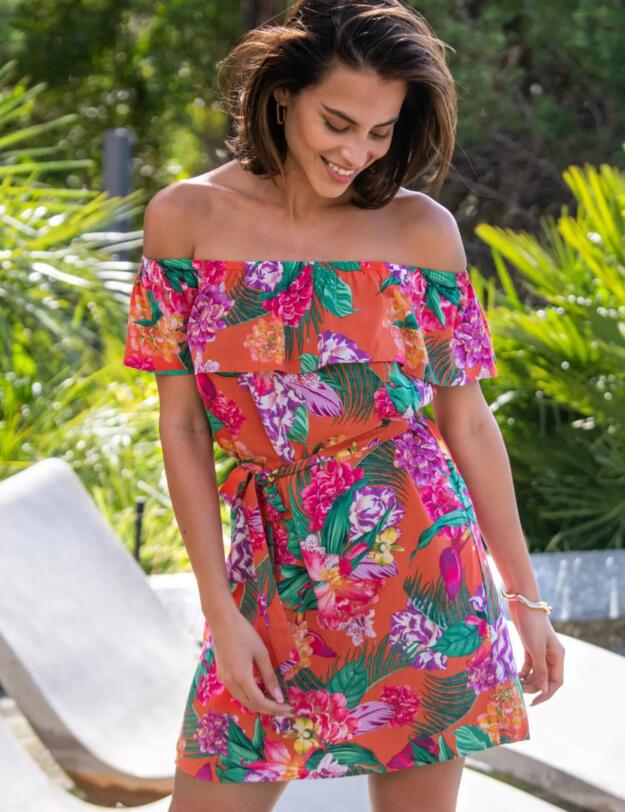 Pour Moi Belted Beach Dress Orange Tropic