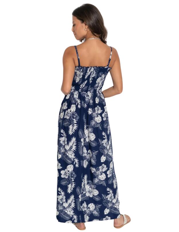 Pour Moi Strapless Beach Dress Navy Tropical