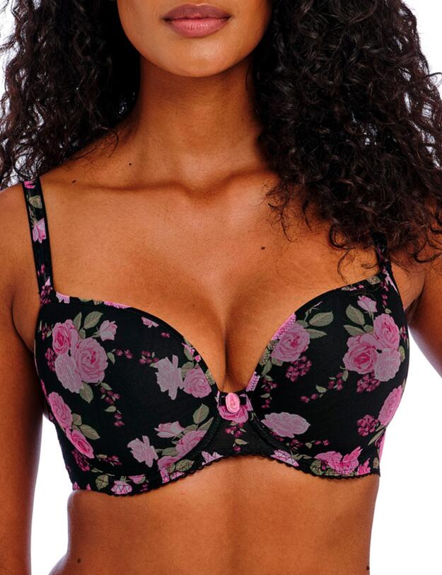 Freya Rose Blossom Moulded Plunge T Shirt Bra Black Rose