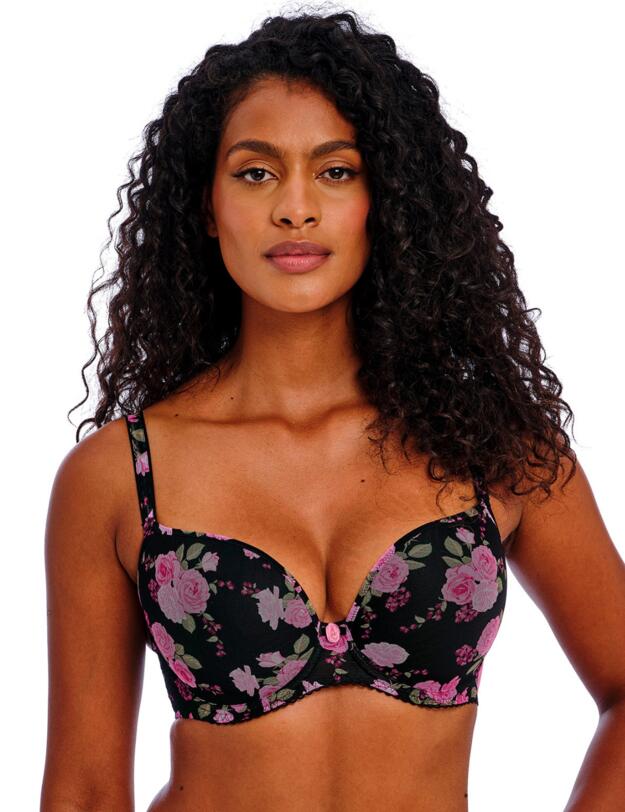 Freya Rose Blossom Moulded Plunge T Shirt Bra Black Rose