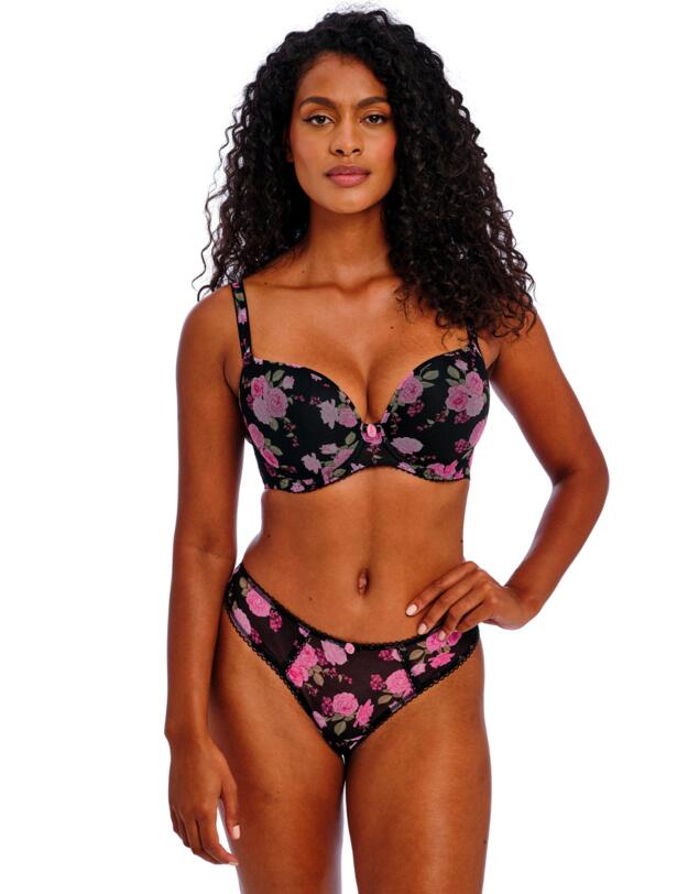 Freya Rose Blossom Moulded Plunge T Shirt Bra Black Rose