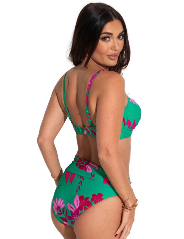 Pour Moi Free Spirit Lightly Padded Underwired Twist Front Bikini Top Green/Pink