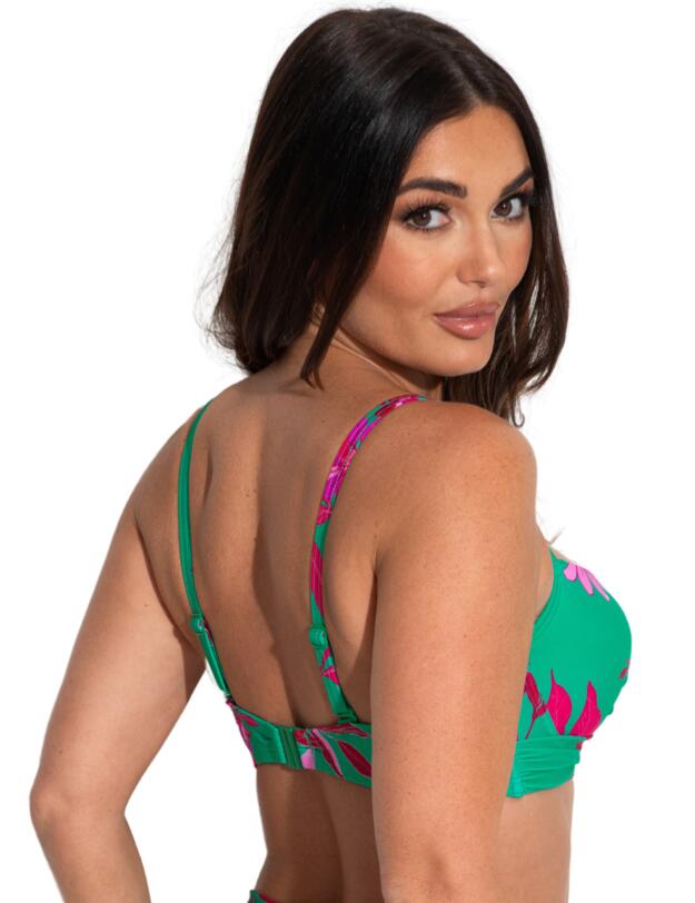 Pour Moi Free Spirit Lightly Padded Underwired Twist Front Bikini Top Green/Pink