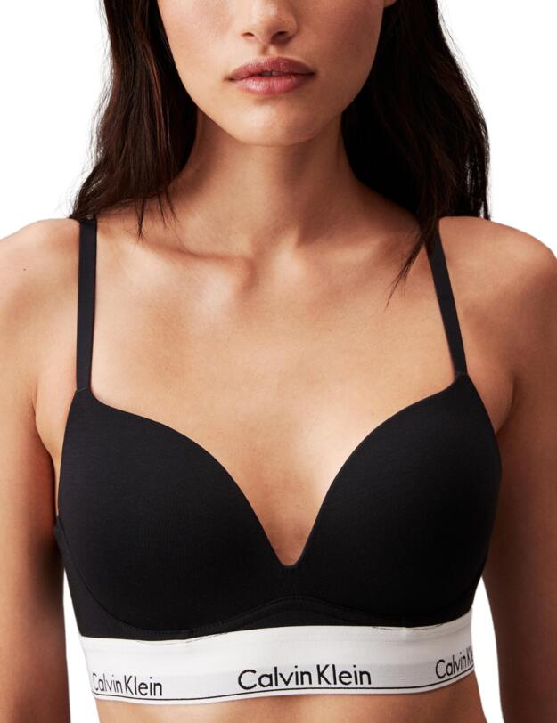 Calvin Klein Modern Cotton Plunge Push Up Bra Black 