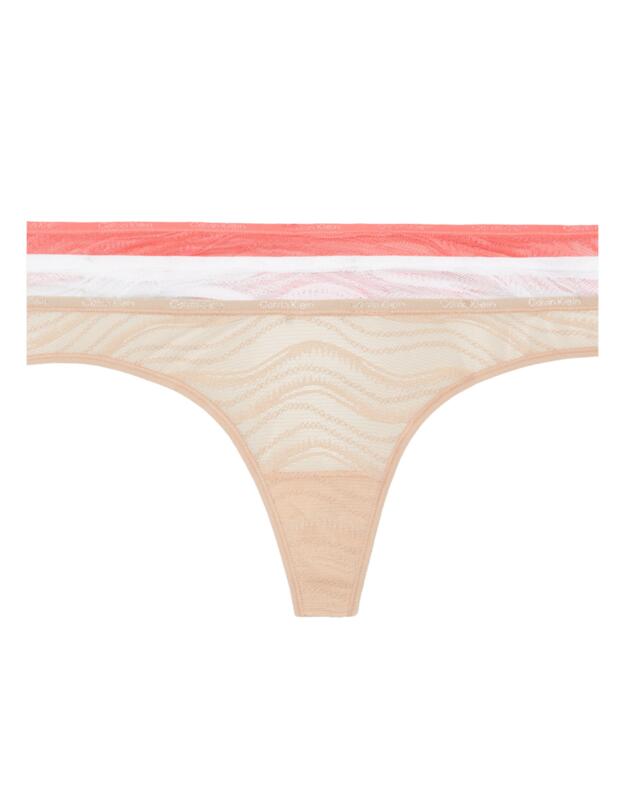 Calvin Klein 3 Pack Thong Calypso Coral / Cedar / White