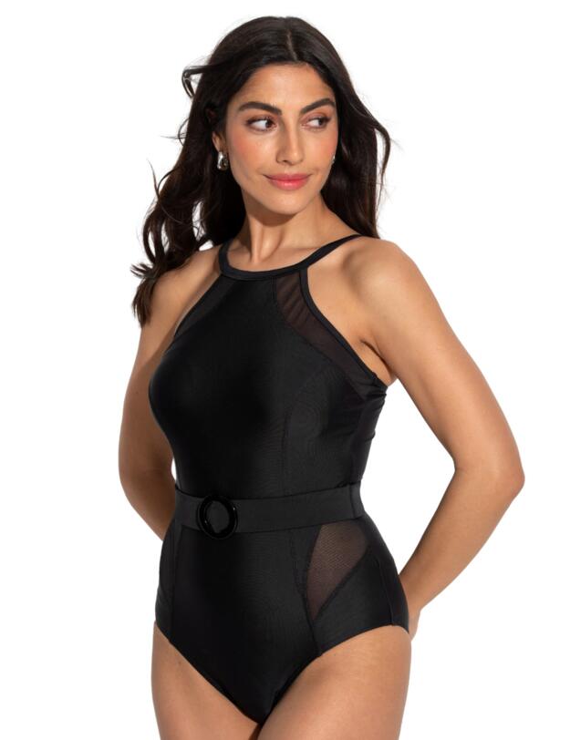 Pour Moi Shoreline Belted Control Swimsuit Black