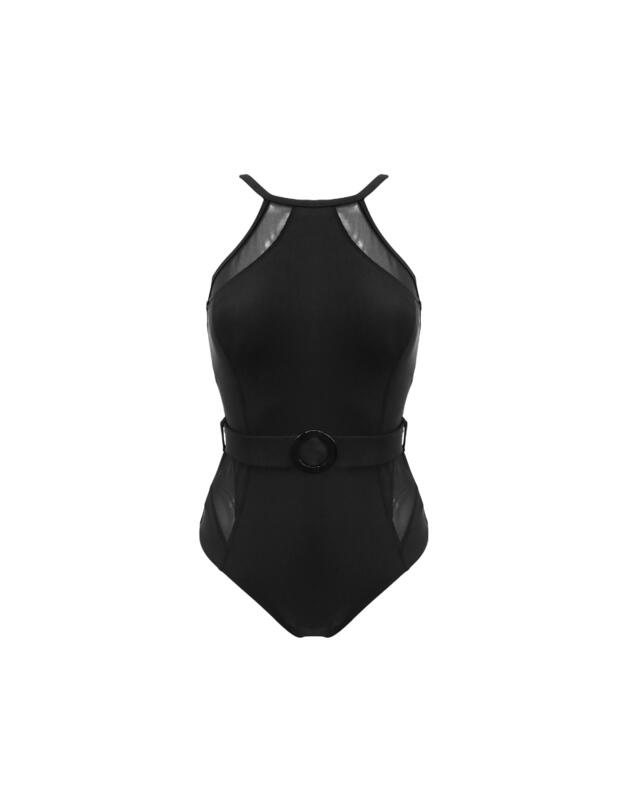 Pour Moi Shoreline Belted Control Swimsuit Black