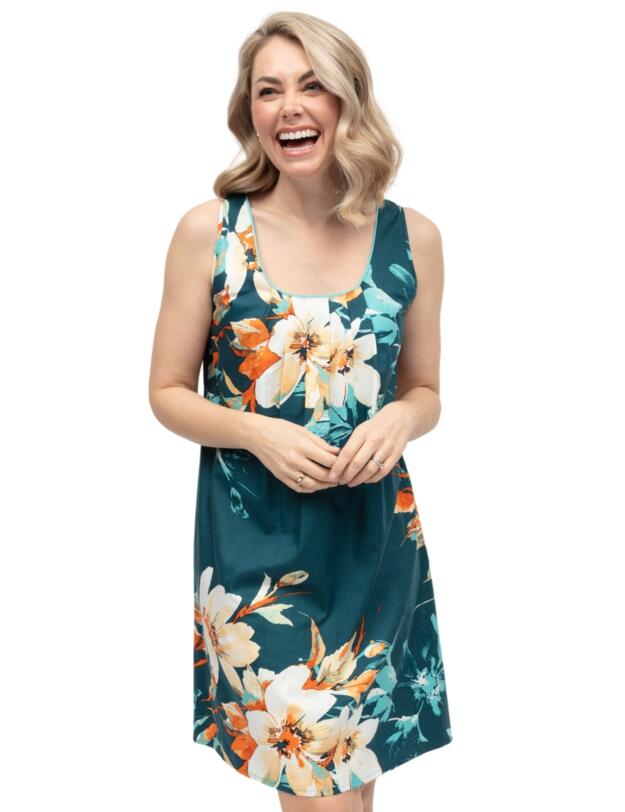 Cyberjammies Goldie Floral Print Short Nightdress Teal Mix
