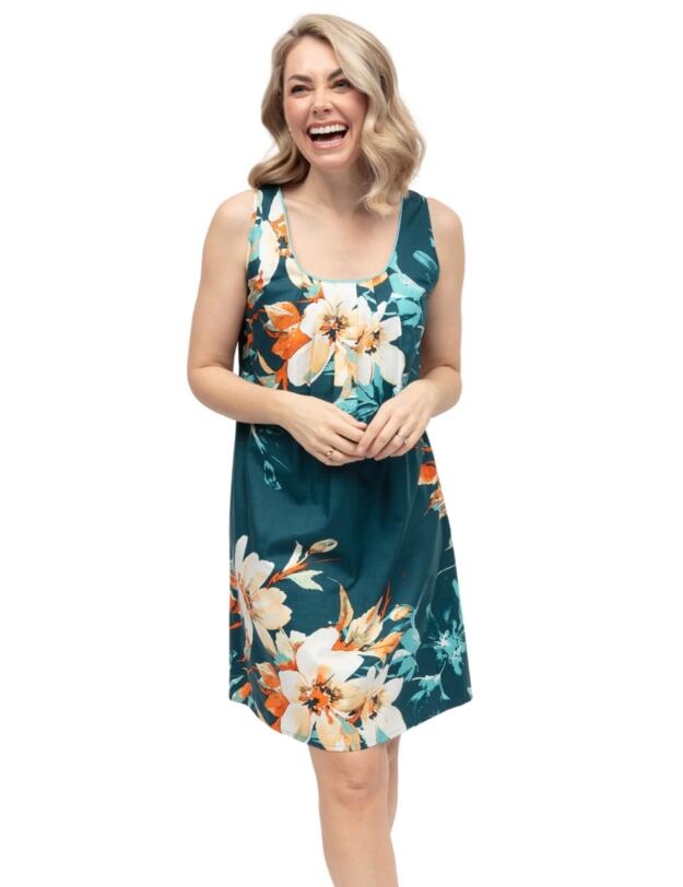 Cyberjammies Goldie Floral Print Short Nightdress Teal Mix