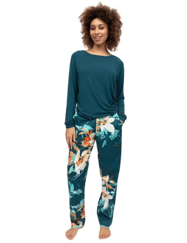 Cyberjammies Goldie Floral Print Pyjama Bottoms Teal Mix