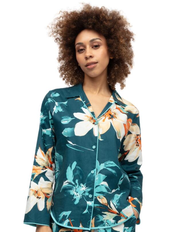 Cyberjammies Floral Print Pyjama Top Teal Mix