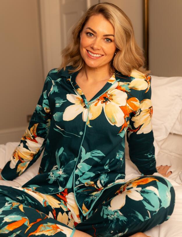 Cyberjammies Floral Print Pyjama Top Teal Mix