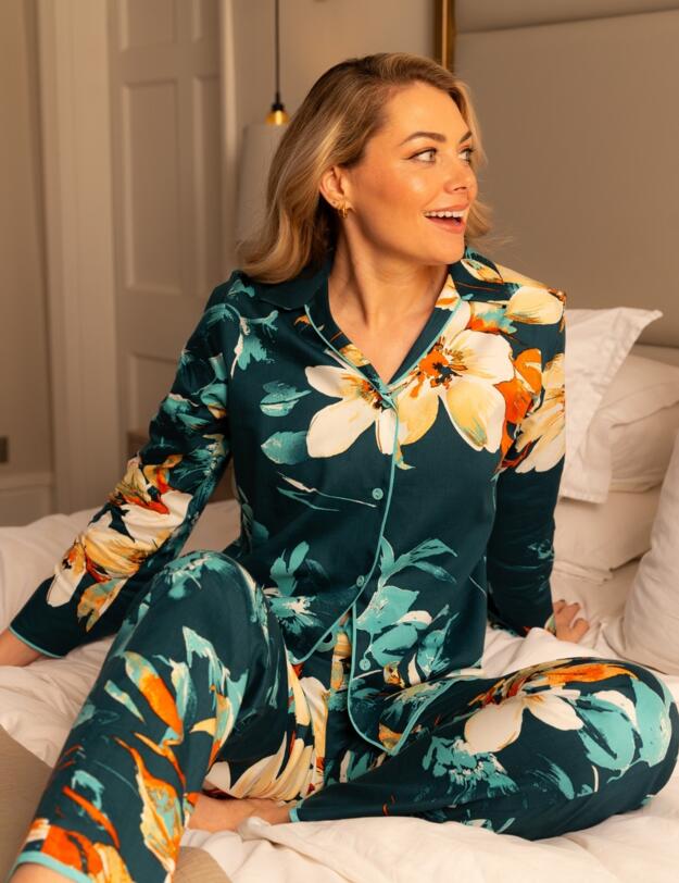 Cyberjammies Floral Print Pyjama Top Teal Mix