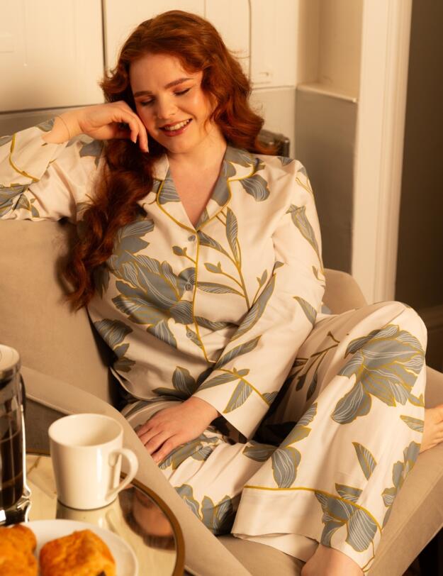 Cyberjammies Piper Floral Print Wide Pyjama Bottoms White Mix