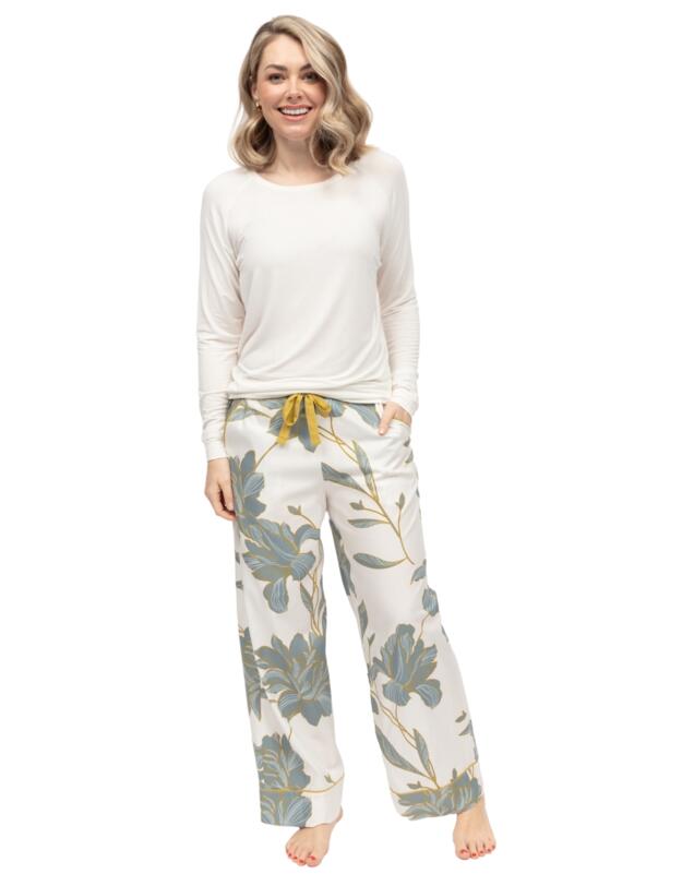 Cyberjammies Piper Floral Print Wide Pyjama Bottoms White Mix