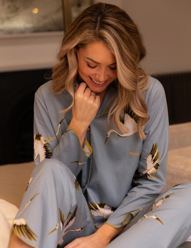 Cyberjammies Piper Crane Bird Print Pyjama Bottoms Blue Mix